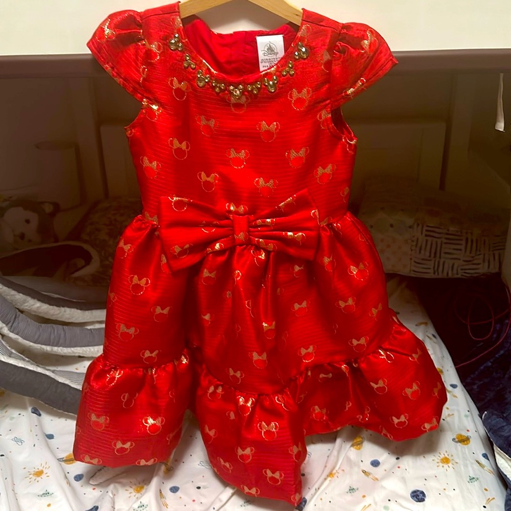 Disney Store Minnie Mouse Holiday Girl's Dress Gems Sparkle Fancy Party Size 7/8 - Picture 4 of 9